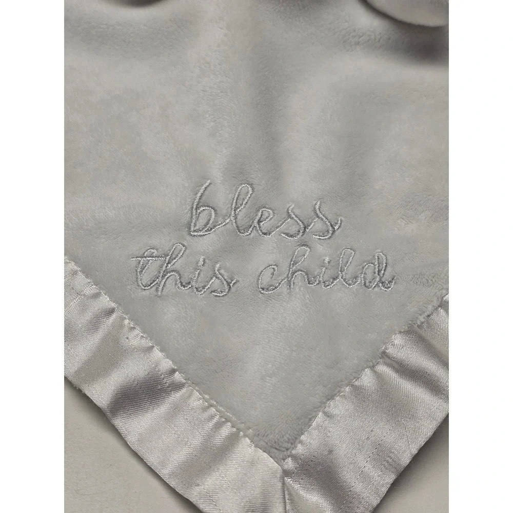 Stepping Stones Lamb Bless This Child Satin Trim Baby Security Blanket Lovey